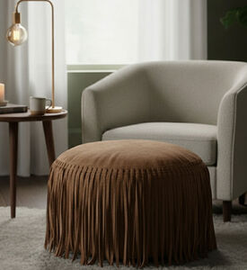 Home Deco and More Willow Suede Leather Round Pouf, Green, Packshot View