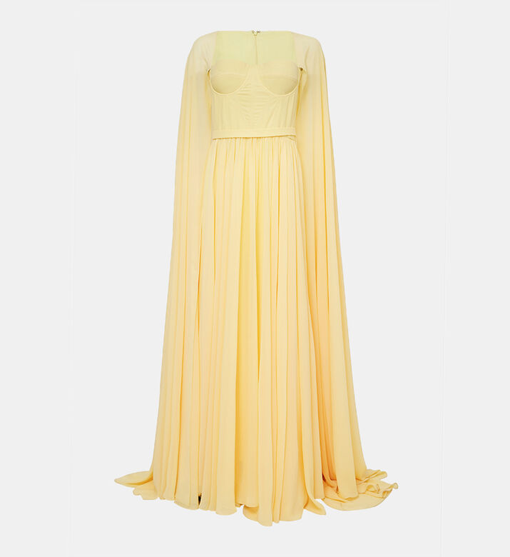 Chiffon Cape Sleeve Corset Dress