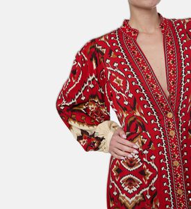 Farm Rio Ikat-print Button Closure Maxi Dress, Model View