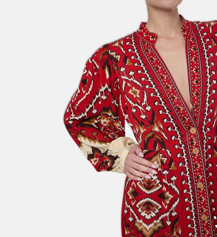 Farm Rio Ikat-print Button Closure Maxi Dress, Model View