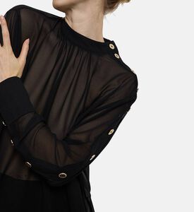 Edward Achour Paris Sheer Woven Button-detail Blouse, Black, 38, Model View