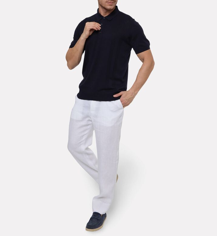 Corneliani Textured Cotton Knit Polo, Navy, 56, Model View