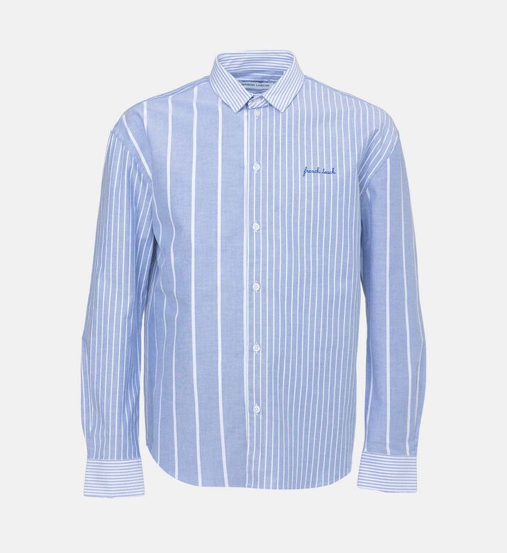 قميص بريتوي مخطط بتطريز لمسة فرنسية