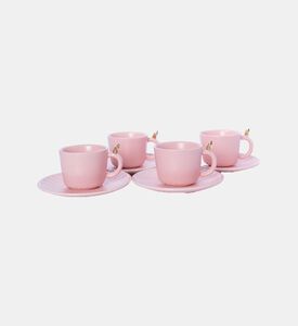Home Deco and More Bird Coll 4-piece Tea Cup Saucer Set, Pink, Packshot View