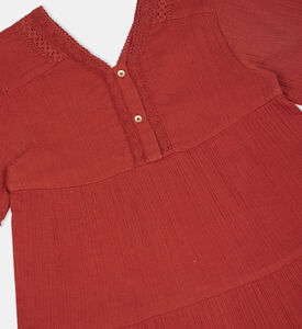 فستان قطني مجعد بطبقات للبنات