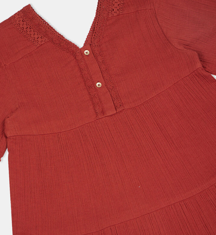 فستان قطني مجعد بطبقات للبنات