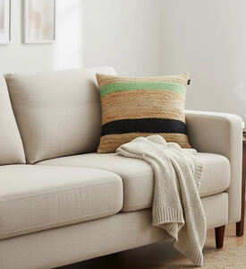 Home Deco and More Walis Jute Fabric Square Filled And Vaccumed Cushion, Packshot View