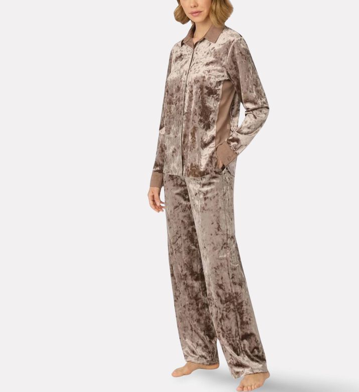 DKNY Crushed Velour Pajama Set, Nude, Xl, Model View