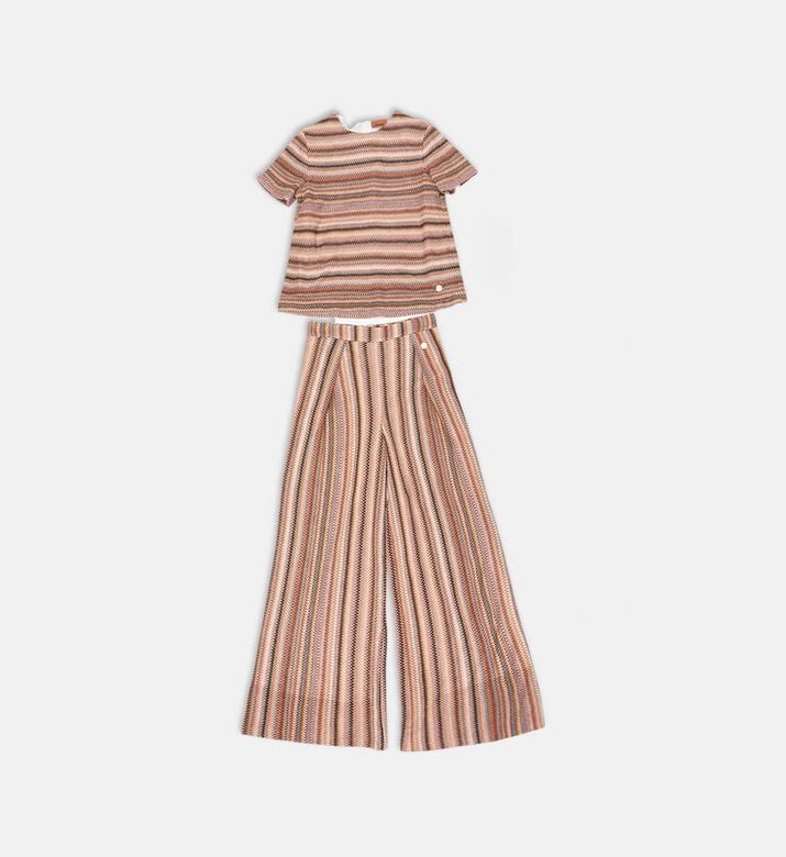 Multicolored Striped Short-sleeve Top Wide-leg Pants Set