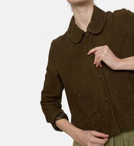 Ba and Sh Milas Leather Jacket, Khaki, L, Model View
