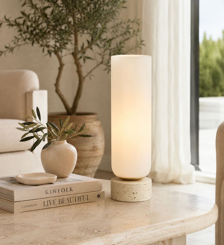 Light and Living Rylano Glass Table Lamp, 12x47-cm, White, Packshot View