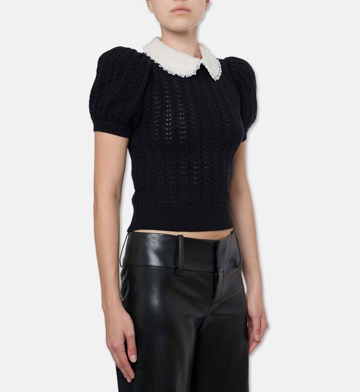 Alice and Olivia Chase Open-knit Cropped Sweater, Model View