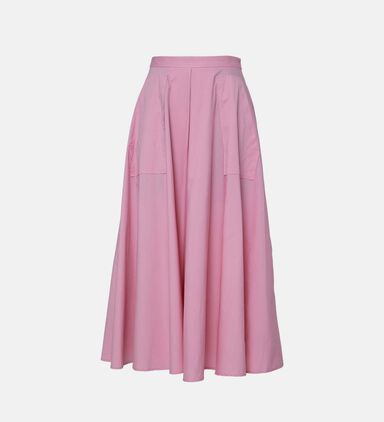 Cotton Poplin Patch Pockets Midi Skirt