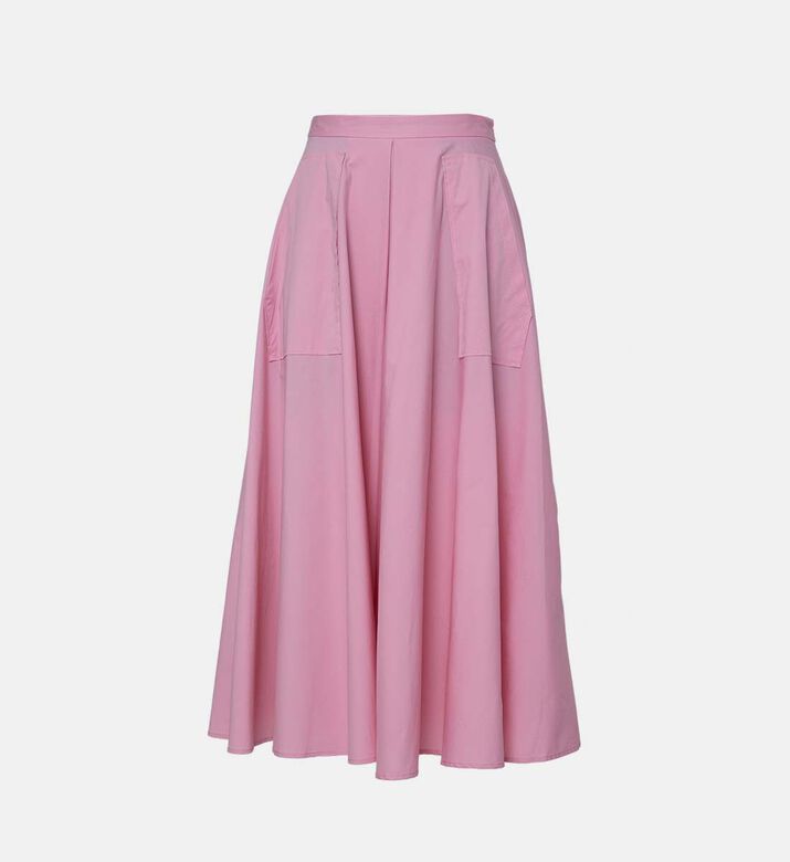 Cotton Poplin Patch Pockets Midi Skirt