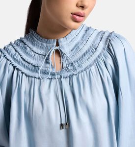 Carter and White Lizzie Pleated Ruffled Blouse, Blue, Xs, Model View