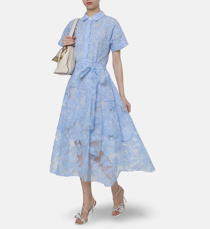 Beatrice B Embroidered Short-sleeve Midi Dress, Model View