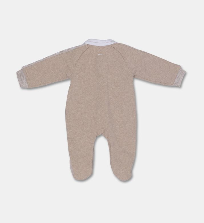 My First Collection Signature-trim Footed Baby Romper, Beige, 6m, Packshot View