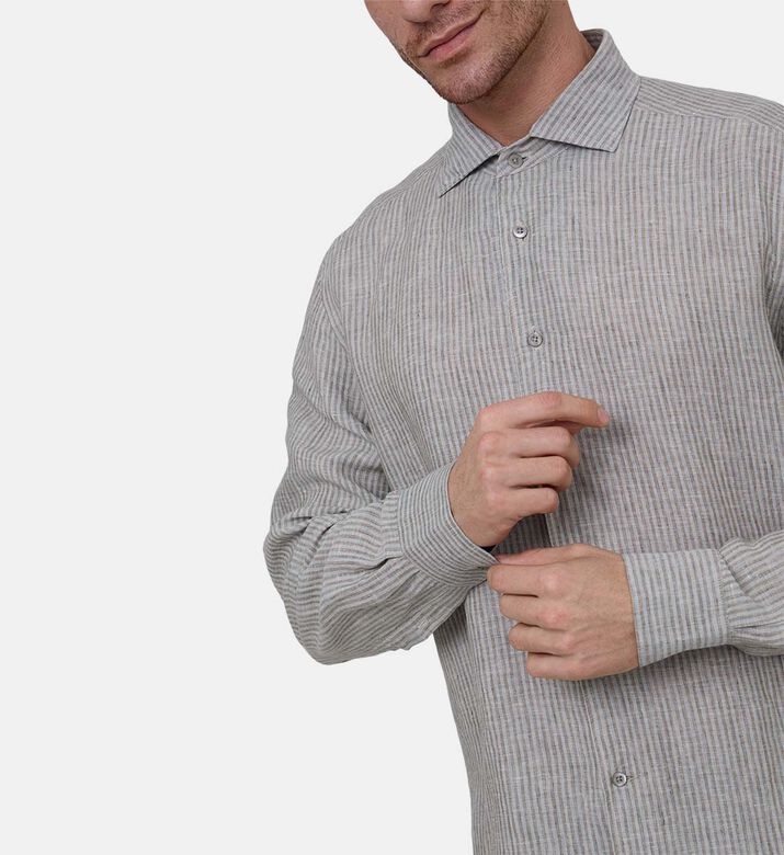 قميص كتان المخطط بأزرار أمامية