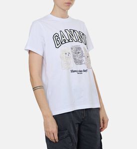 Ganni Cotton Animals-print Regular-fit T-shirt, Model View