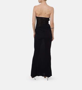Arced Mesh-detailing Plunge Neck Maxi Dress