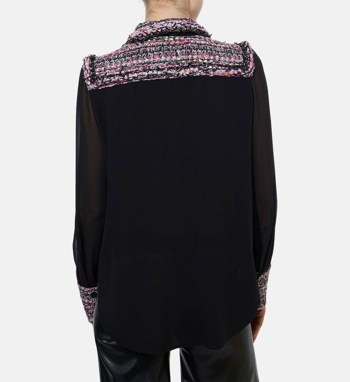 Edward Achour Paris Sheer Woven Tweed Panel-detail Blouse, Model View
