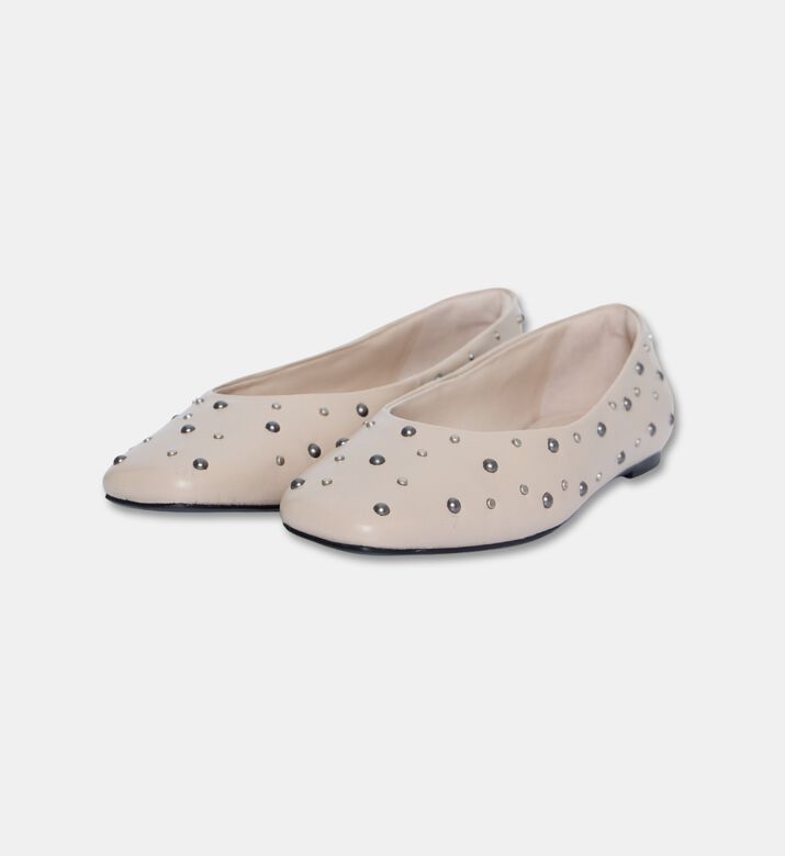 Arezzo Stud-embellished Ballet Flats, Beige, Eu-38, Packshot View