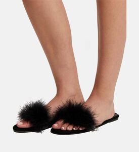Feather-trim Open-toe Slippers