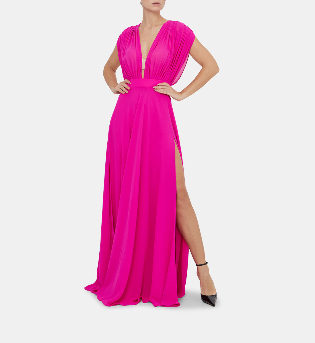 Mia Deep neck Flared Long Dress