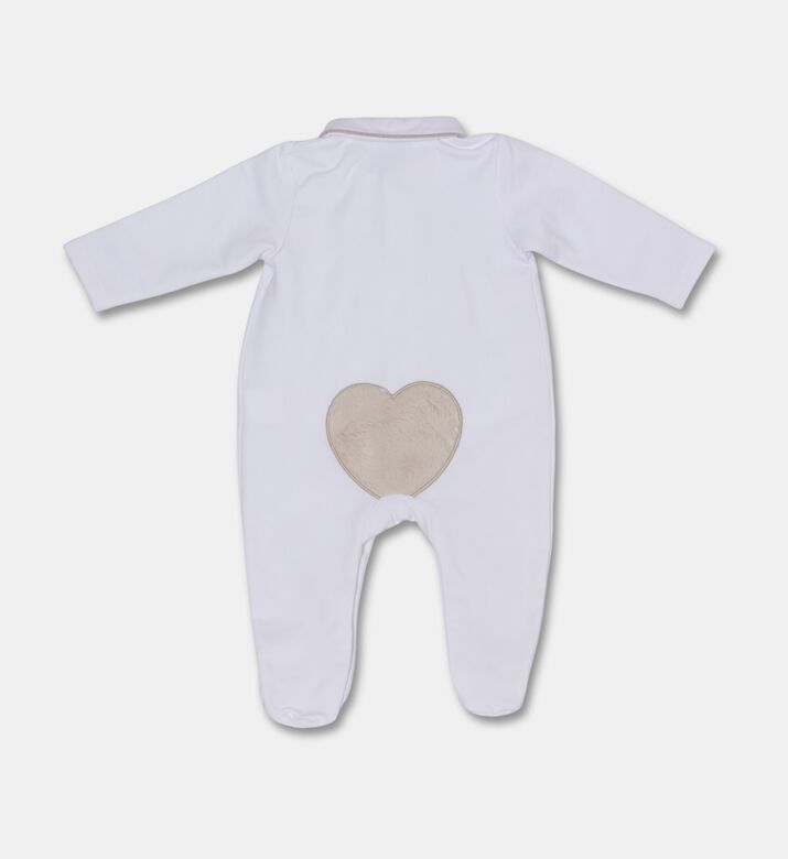 My First Collection Heart Patch Back Footed Baby Romper, White, 3m, Packshot View