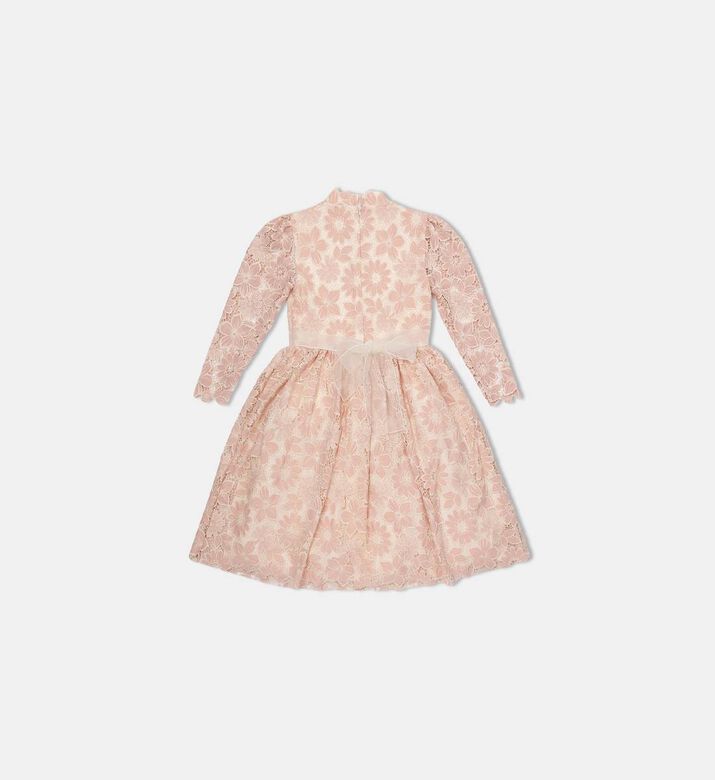 فستان بأكمام طويلة مطرز بأزهار