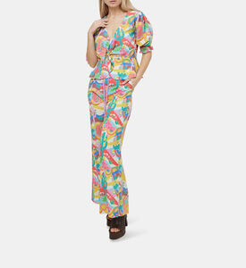 بلوزة بطبعة نخيل ربيعية برباط إغلاق