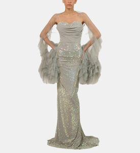 Shimmered Ruffled Cape Maxi Gown Shimmered Ruffled Cape Maxi Gown