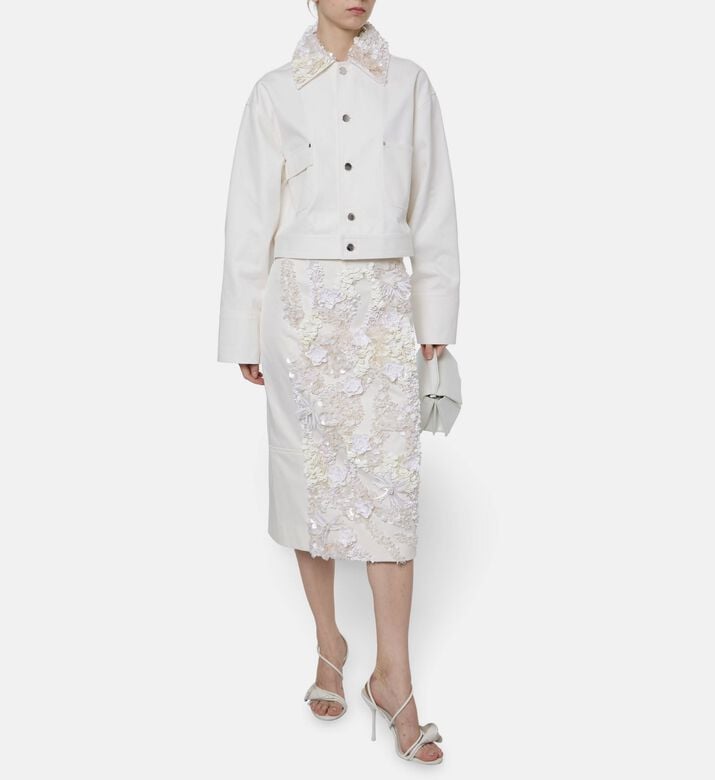 Plan C Floral Sequin Appliqu&eacute; Pencil Skirt, Model View