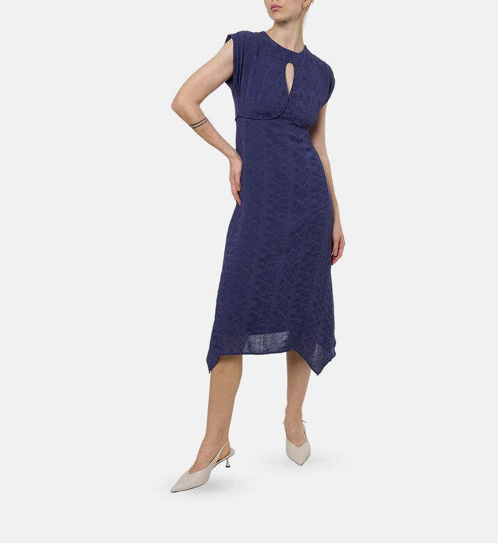 Textured Geometric Pattern Cap Sleeves Midi Dress