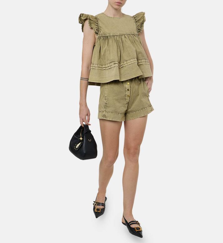 Ganni Cotton Elasticated Shorts, Model View Ganni Cotton Elasticated Shorts, Model View
