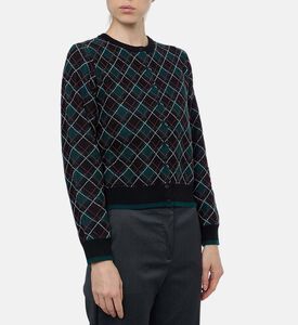 The Kooples Contrasting Diamond Pattern Cropped Cardigan, Model View