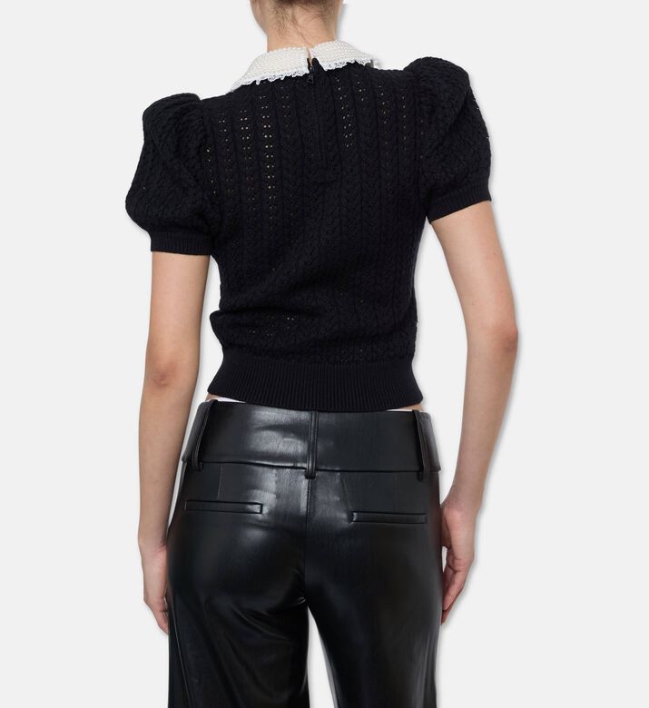 Alice and Olivia Chase Open-knit Cropped Sweater, Model View
