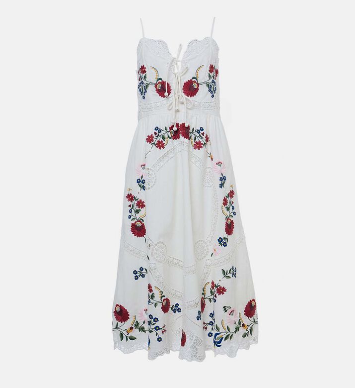 فستان بدون أكمام مطرز بأزهار متعددة الألوان