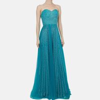 Turquoise Rhinestone Embellished Long Dress