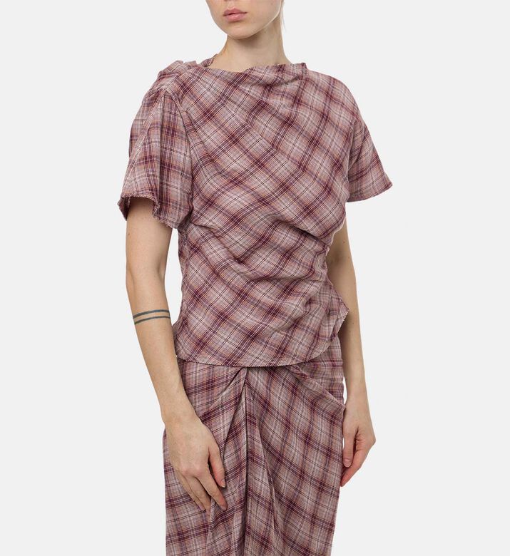 Plaid-print Short-sleeve Top