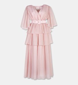 Poca and Poca Tiered Plunging V-neck Belted Maxi Dress, Pink, Xl, Packshot View