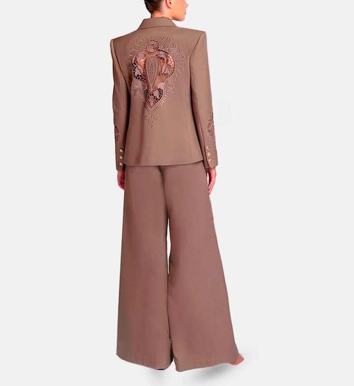 Michael Cinco Floral-embroidery Regular-fit Suit Set, Light-brown, Xl, Model View