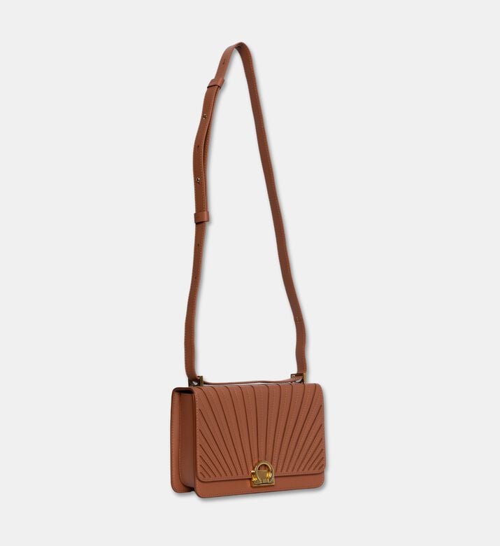 Camille Fournet Signature Calf Leather Pleated Shoulder Bag, Brown, Packshot View