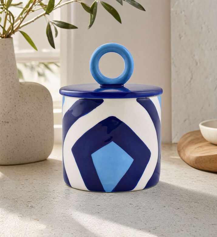 Que Rico Ceramic Geometric Pattern Lid Handle Jar, Model View