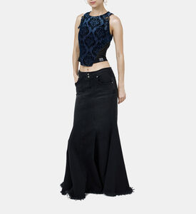 بلوزة قصيرة دنيم بنقشة أزهار