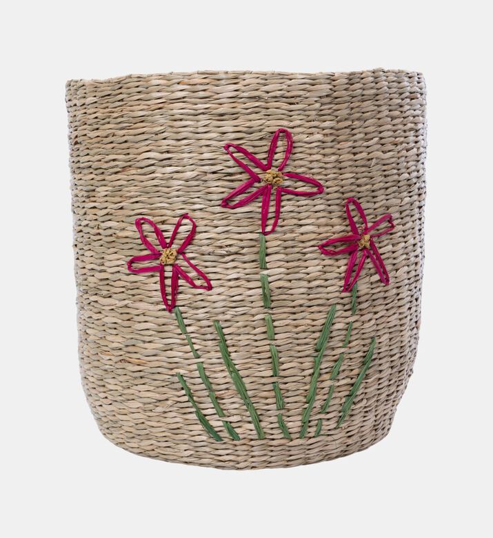 Home Deco and More Seagrass Flower Embellished Basket, Packshot View