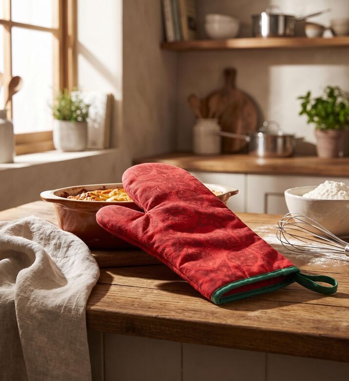 Jacquard Feerie Cotton Oven Gauntlwet, Red, Packshot View