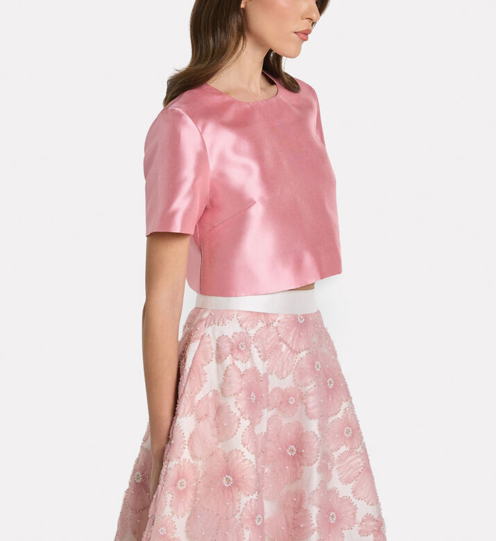 Savanna Elegant Mikado Cropped Top, Pink, M, Model View