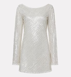 JW PEI Diagonal Sequin Open-back Long-sleeve Mini Dress, Packshot View