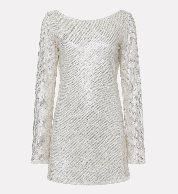 JW PEI Diagonal Sequin Open-back Long-sleeve Mini Dress, Packshot View